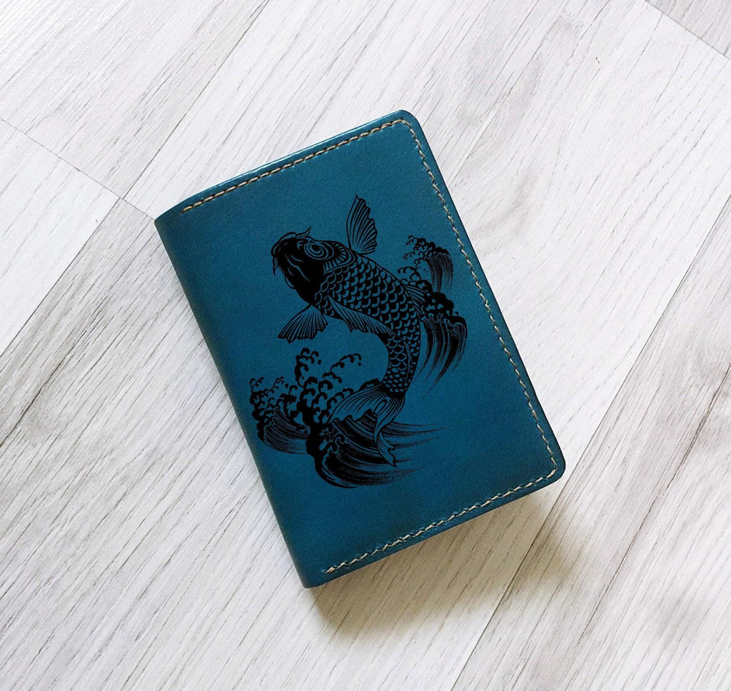 Handmade Leather Men's Wallet, Koi Fish Art