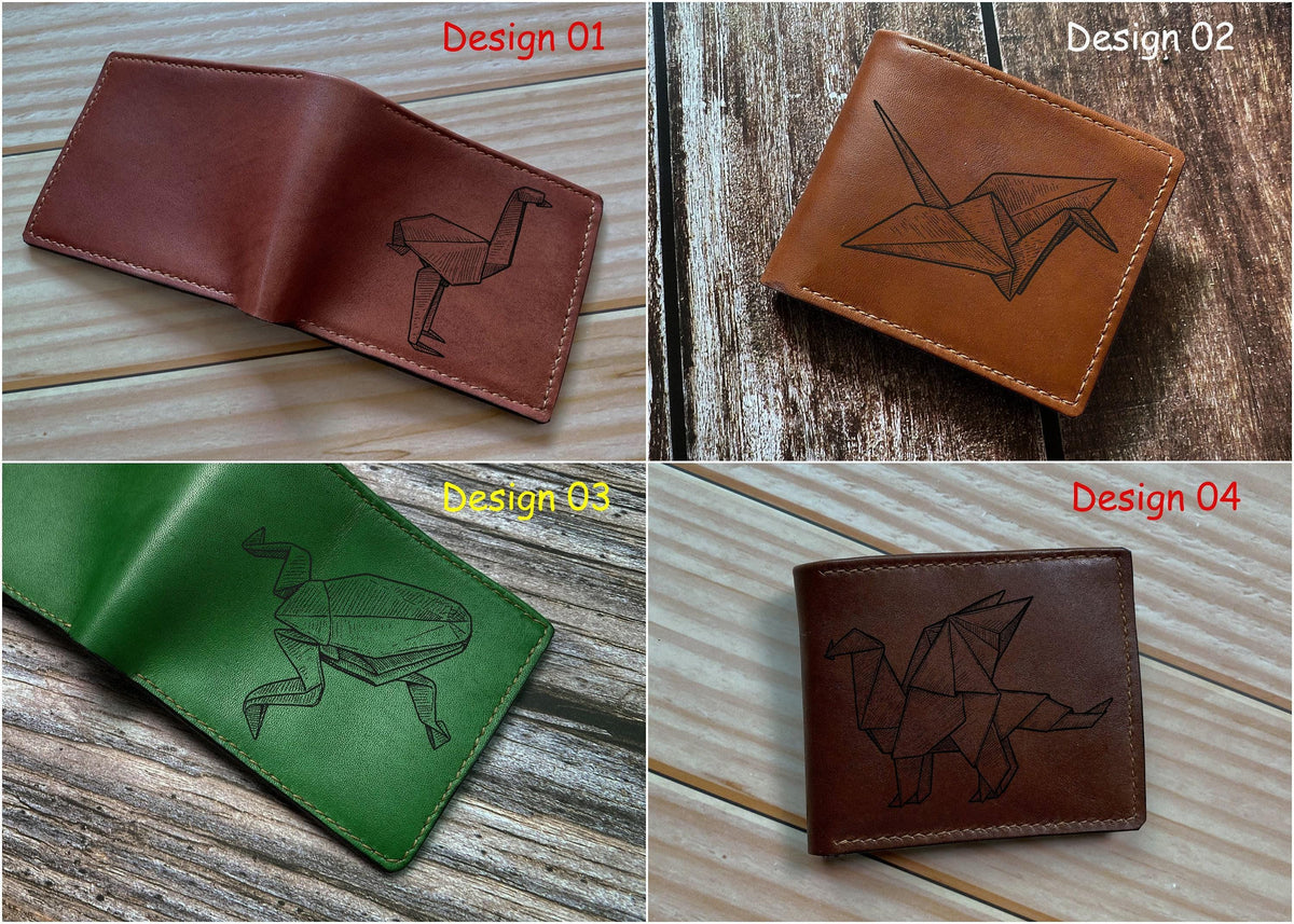 Origami Crane Leather Wallet: Handmade Bifold Wallet