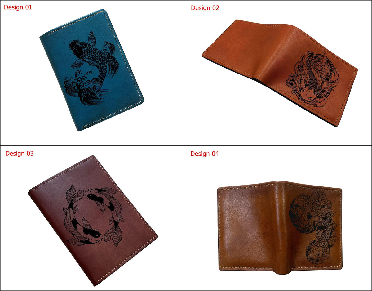 Handmade Leather Men's Wallet, Koi Fish Art