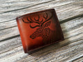 Handmade Leather Bifold Wallet, Polynesia Deer Design