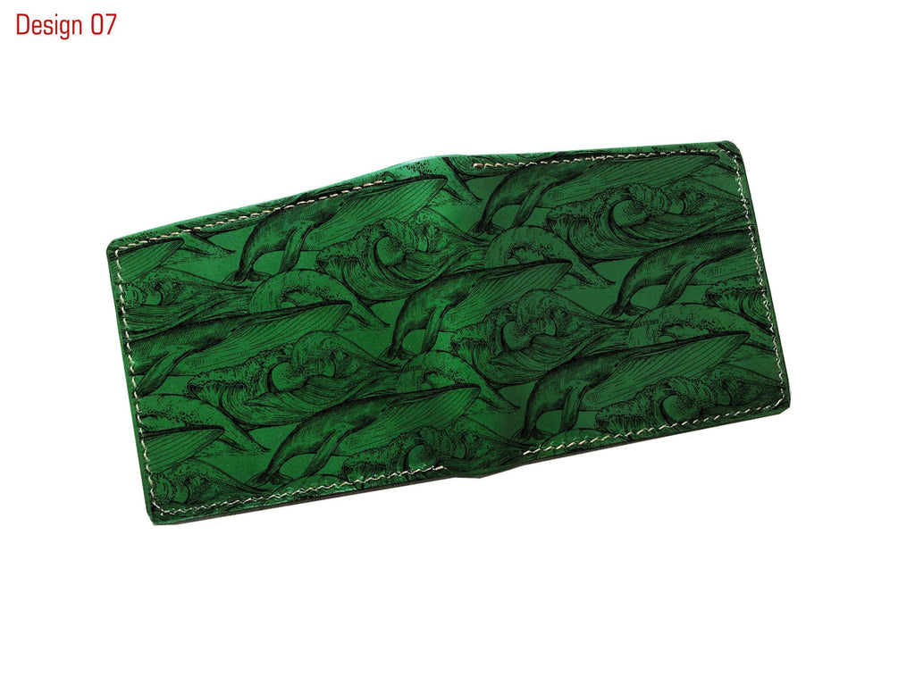 Handmade Vegtan Leather Whale Wallet - Engraved Ocean Animal Design