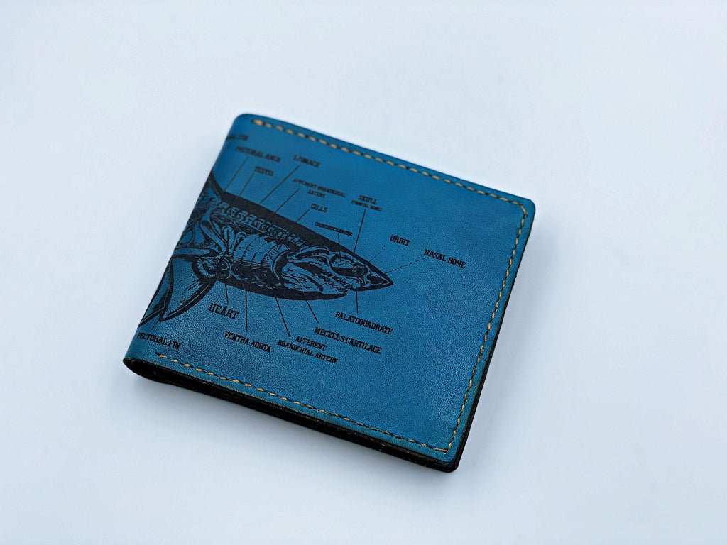 Personalized Shark Anatomy Leather Wallet - Handmade Men's Gift