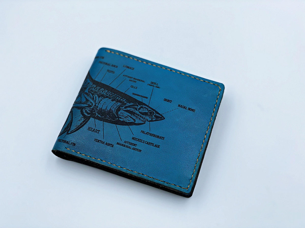 Personalized Shark Anatomy Leather Wallet - Handmade Men's Gift