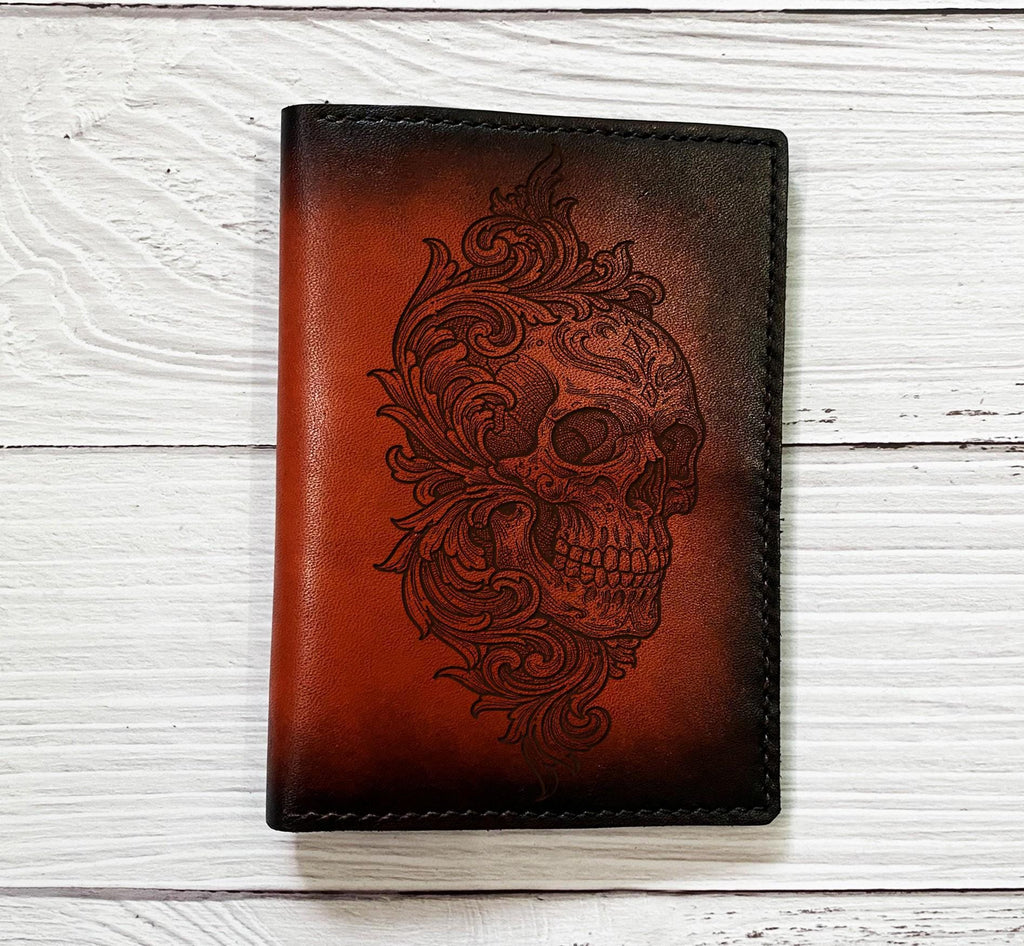 Skull Skeleton Leather Passport Wallet - Custom Engraved Travel Wallet