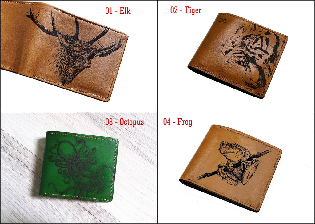 Frog Drawing Leather Wallet: Engraved Animal Pattern, Men's Gift