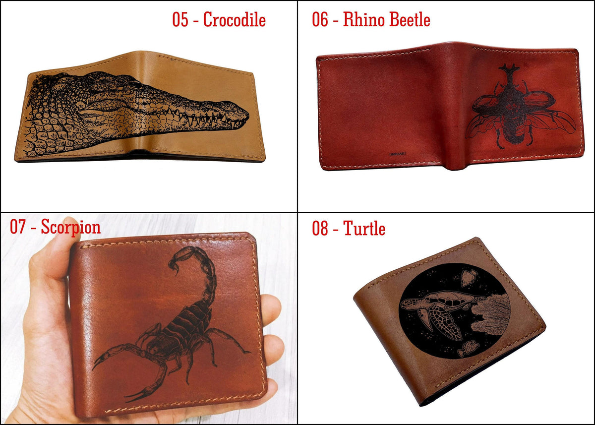 Frog Drawing Leather Wallet: Engraved Animal Pattern, Men's Gift
