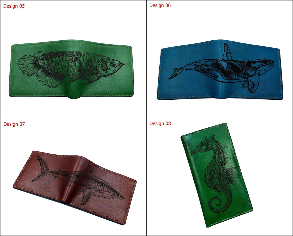 Killer whale drawing art, custom leather handmade wallet, animal pattern gift for men, ocean lover art present, christmas gift ideas for dad