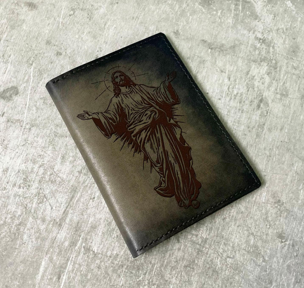 Jesus Leather Wallet: Engraved Christian Gift, Handmade