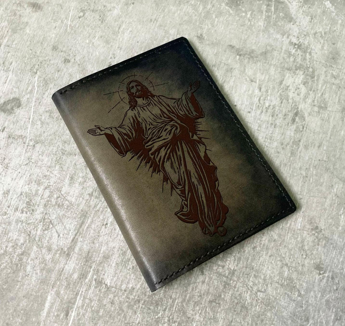 Jesus Leather Wallet: Engraved Christian Gift, Handmade
