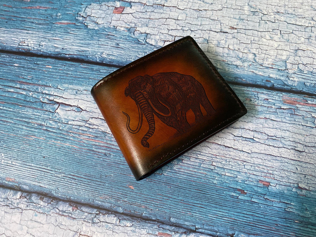 Mammoth Leather Wallet, Ice Age Elephant Art, Personalized Gift