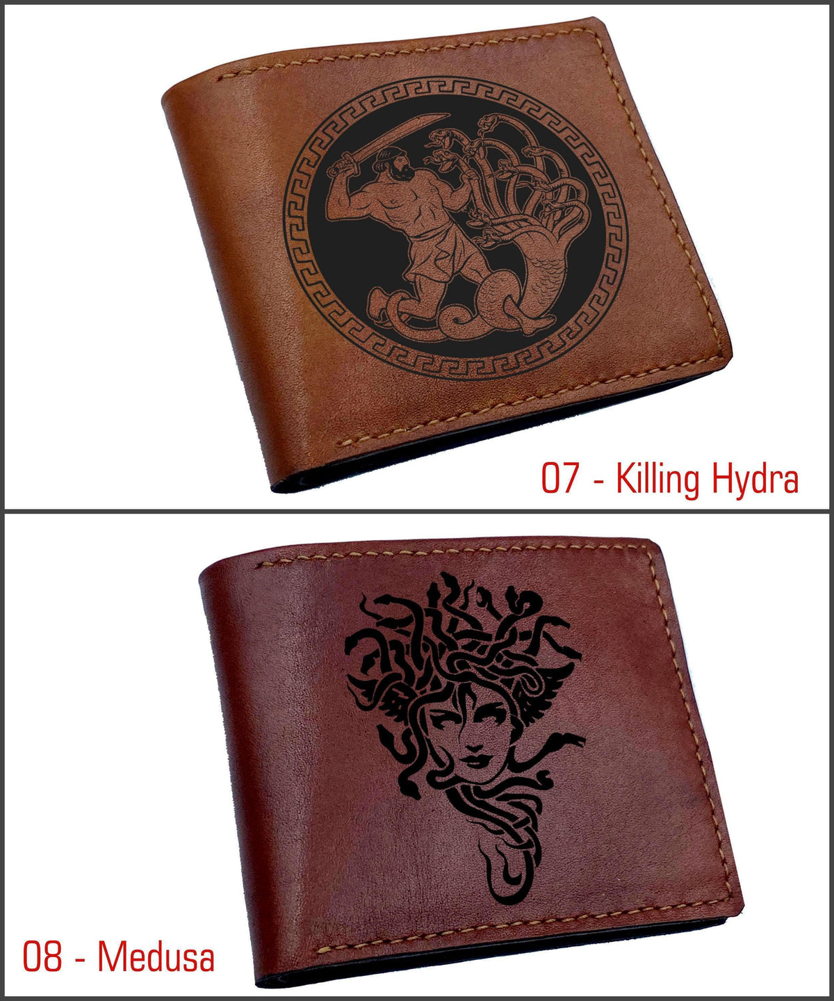 Personalized Leather Wallet, Hercules Hydra Design, Men's Gift