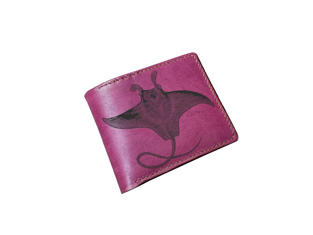 Ray Fish Art Leather Wallet: Personalized Engraved Gift