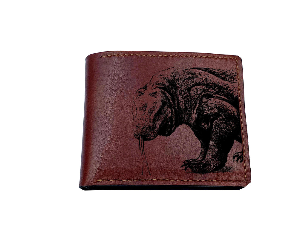 Personalized Leather Men's Wallet: Komodo Dragon Reptile Art