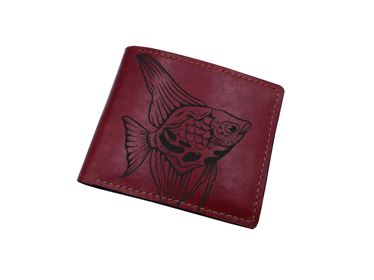 Ray Fish Art Leather Wallet: Personalized Engraved Gift
