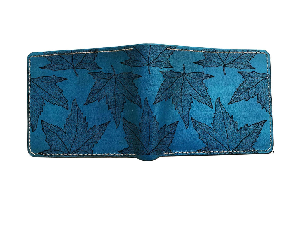 Custom Leather Men's Wallet: Tropical Leaves Pattern, Handmade