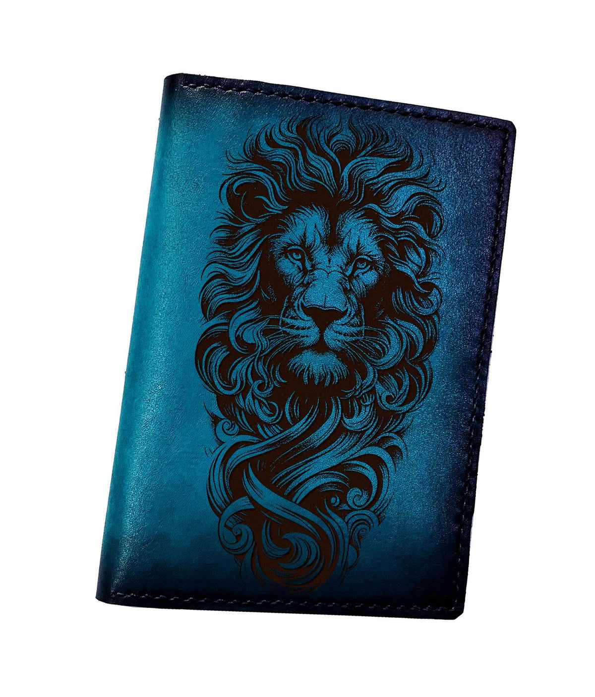 Handmade Leather Passport Wallet – Lion Engraved Travel Cover