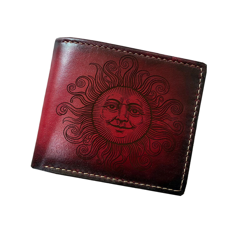 Sun Symbol Leather Wallet, Custom Handmade Wallet