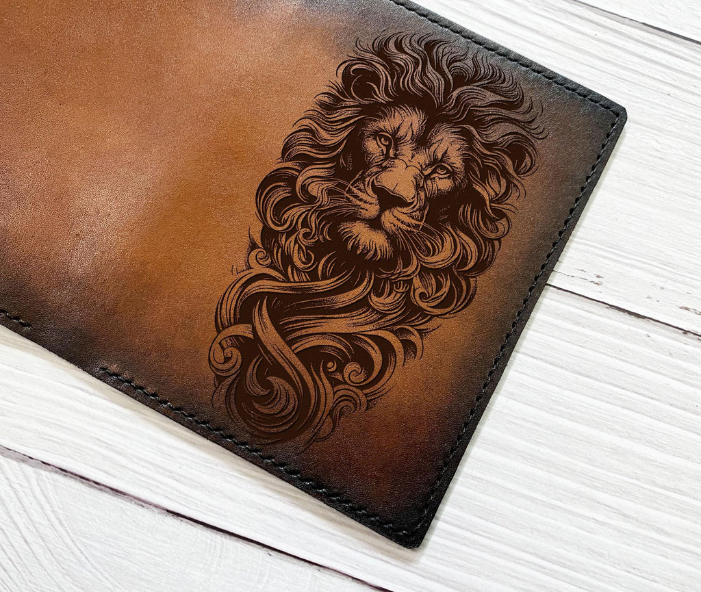 Handmade Leather Passport Wallet – Lion Engraved Travel Cover