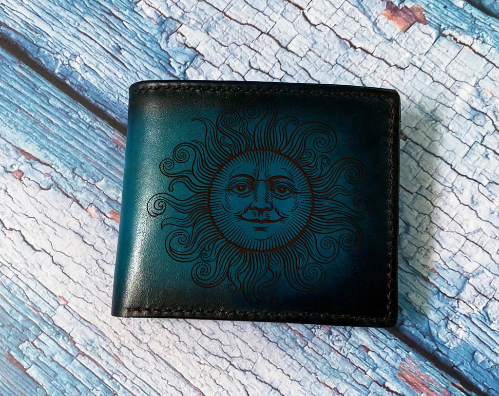 Sun Symbol Leather Wallet, Custom Handmade Wallet