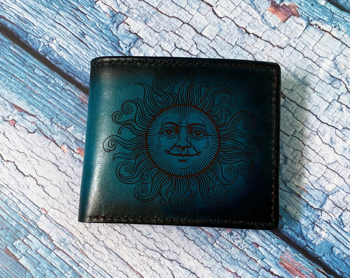 Sun Symbol Leather Wallet, Custom Handmade Wallet