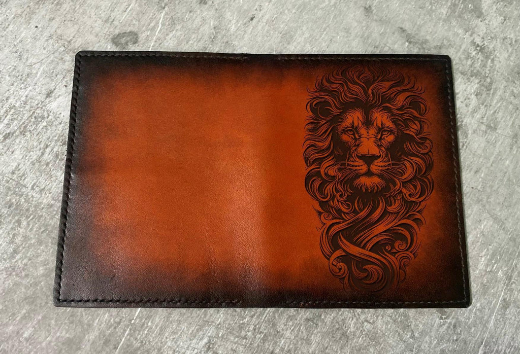 Handmade Leather Passport Wallet – Lion Engraved Travel Cover
