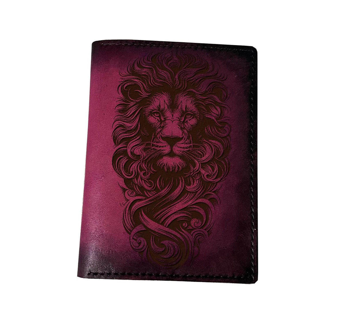 Handmade Leather Passport Wallet – Lion Engraved Travel Cover
