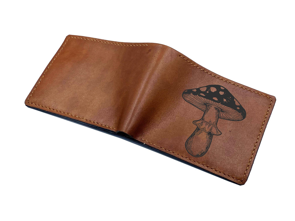 Mushroom Art Leather Wallet: Modern Plant Lover Gift