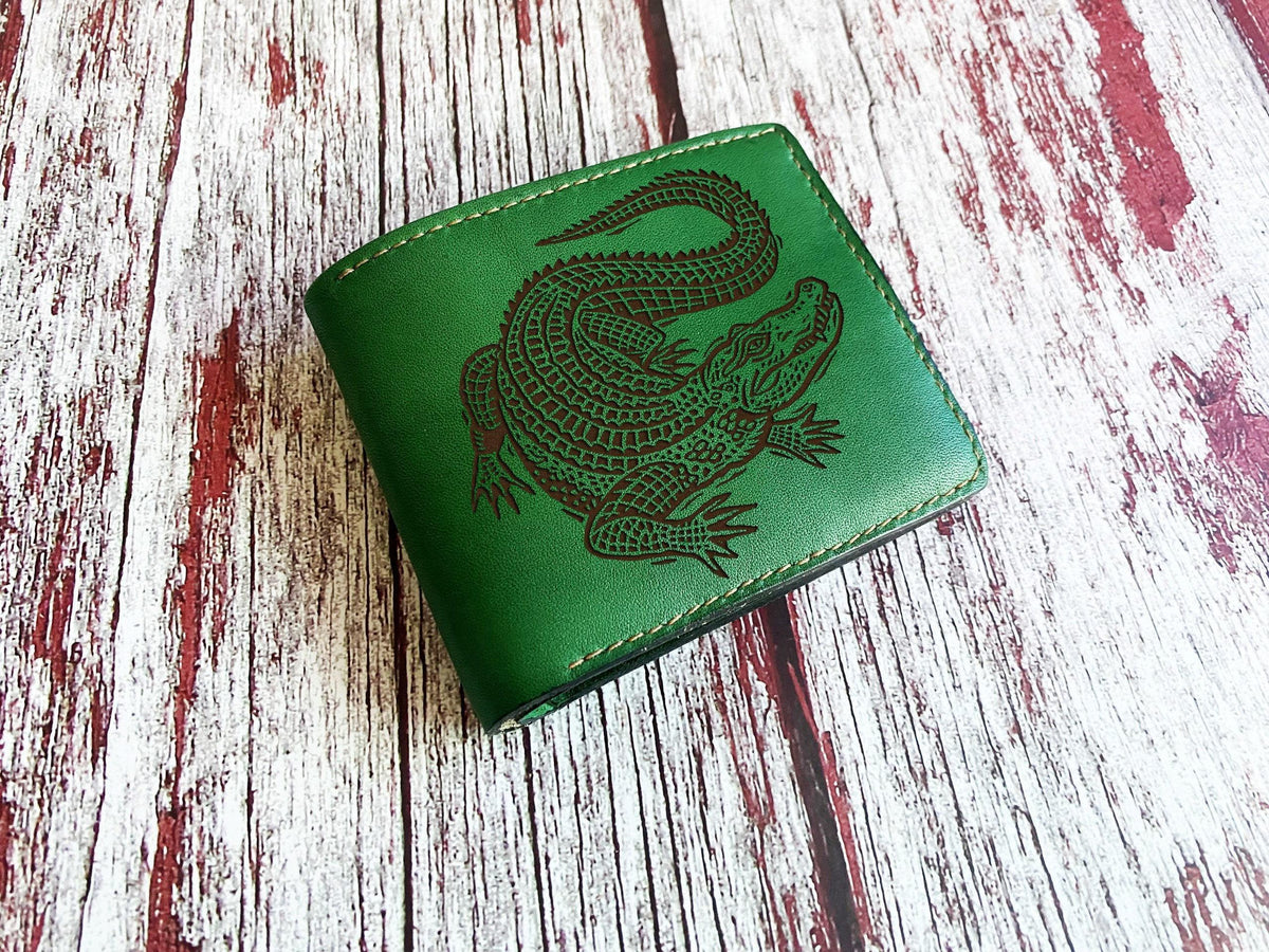 Engraved Crocodile Leather Wallet, Custom Men's Gift
