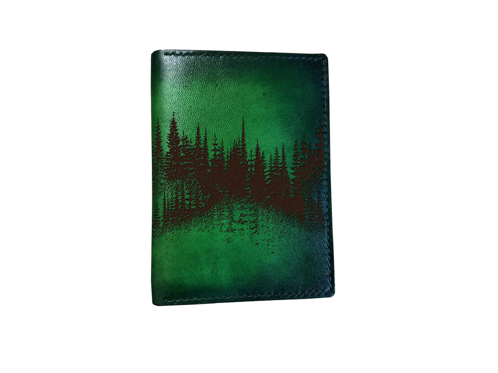 Engraved Forest Scene Leather Wallet: Personalized Travel Landscape