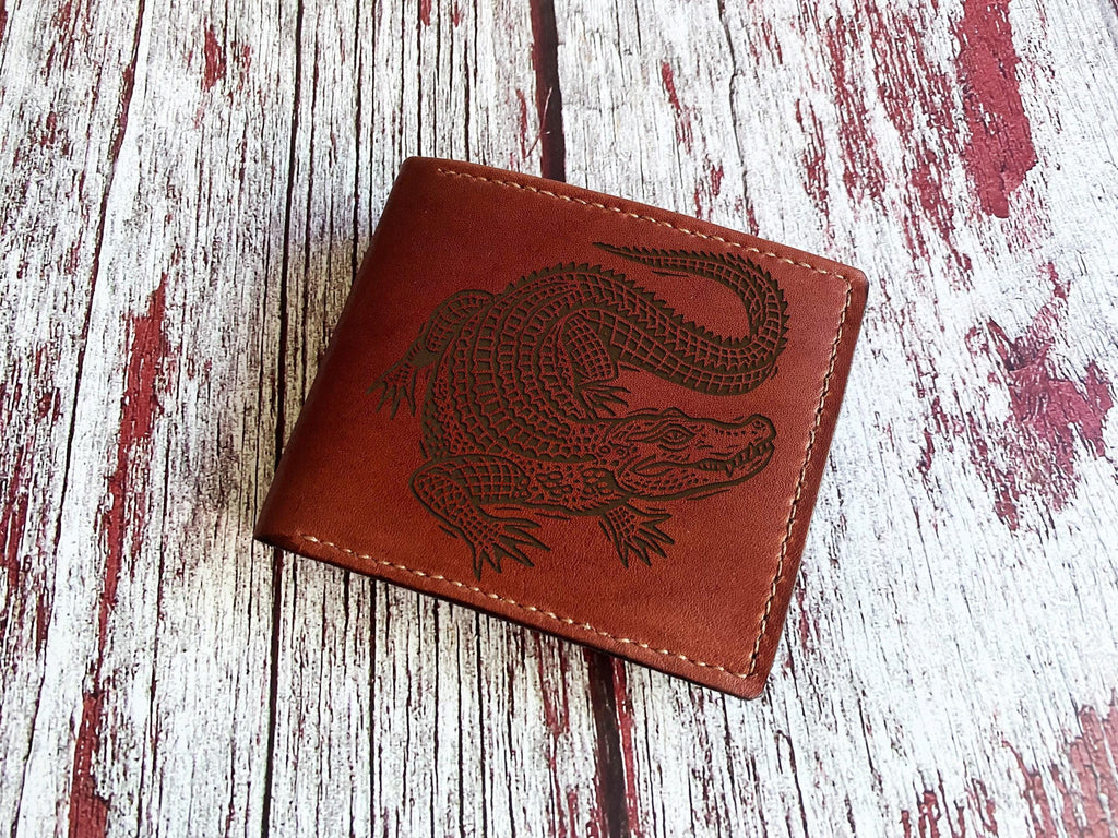 Engraved Crocodile Leather Wallet, Custom Men's Gift