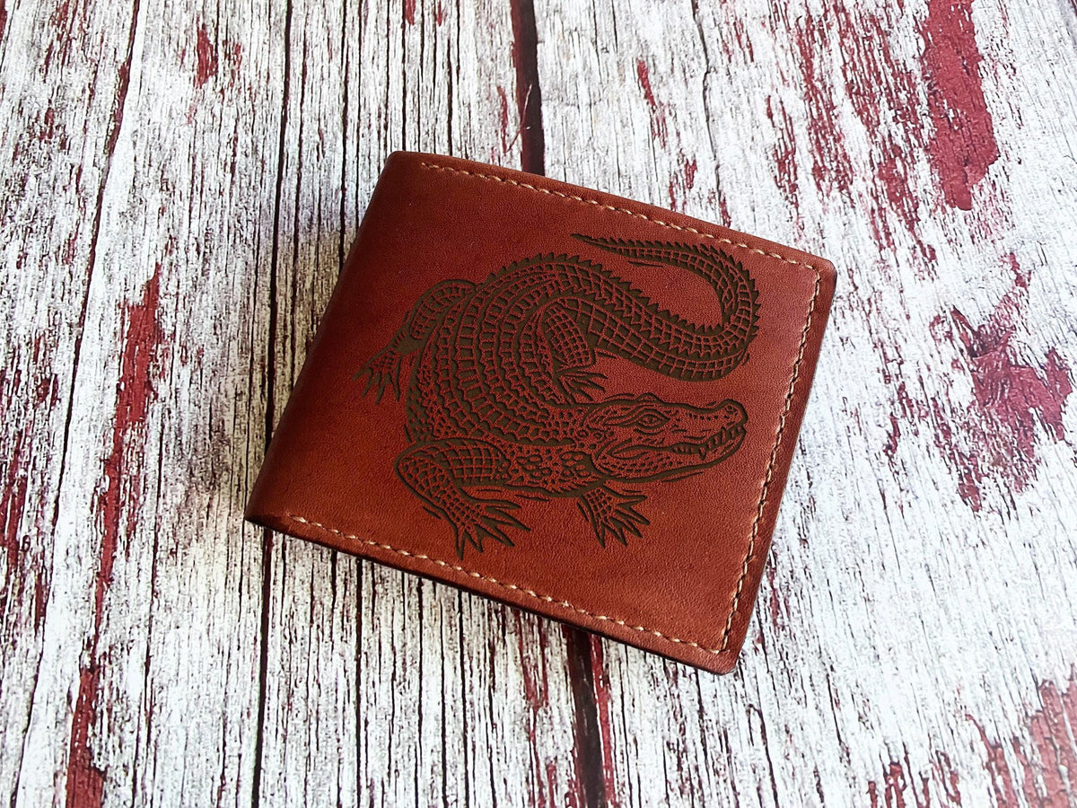Engraved Crocodile Leather Wallet, Custom Men's Gift