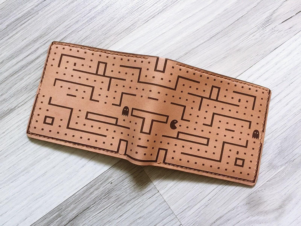 Pacman Leather Wallet: Handmade Video Game Gift, Personalized Option