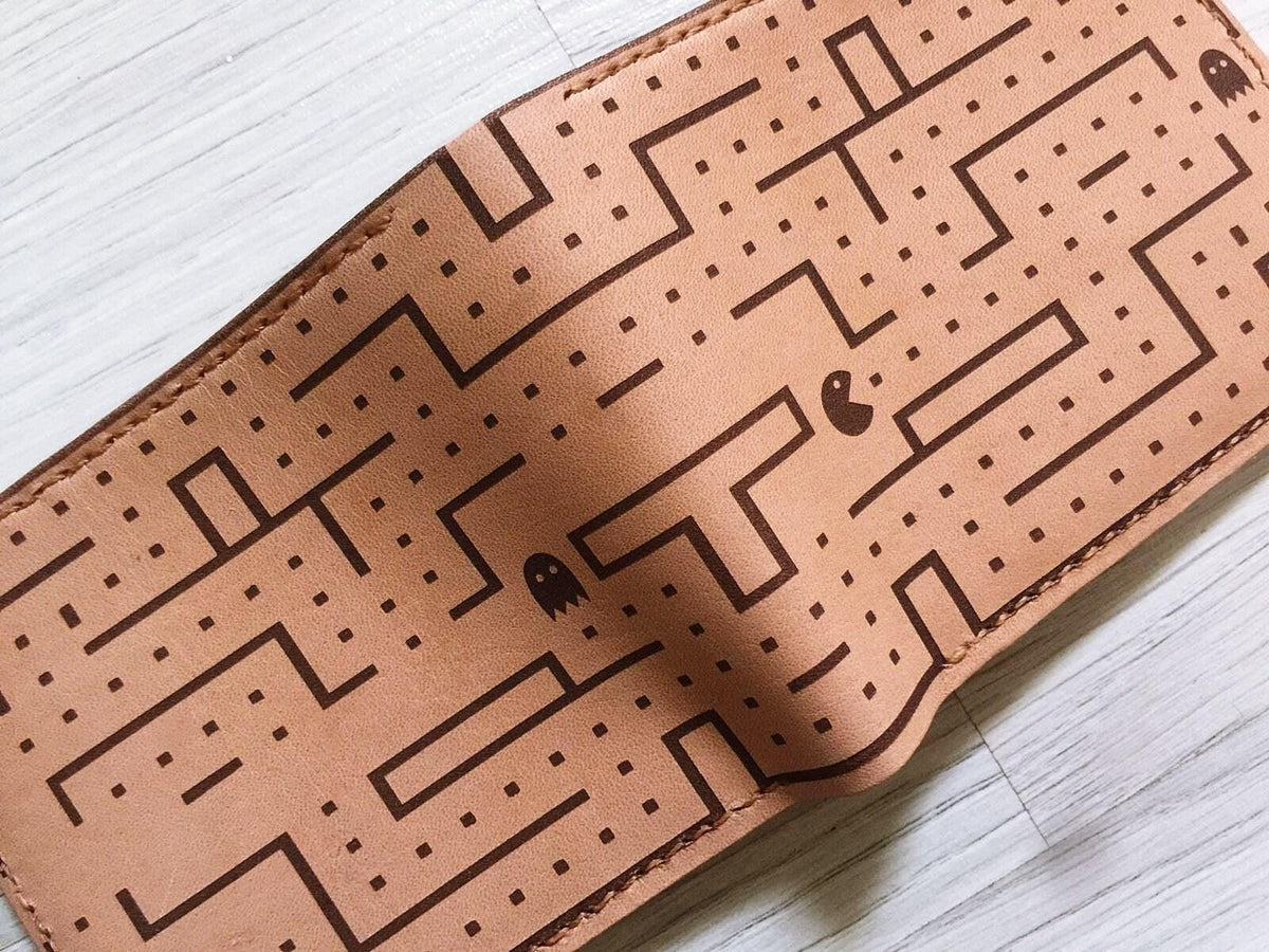 Pacman Leather Wallet: Handmade Video Game Gift, Personalized Option