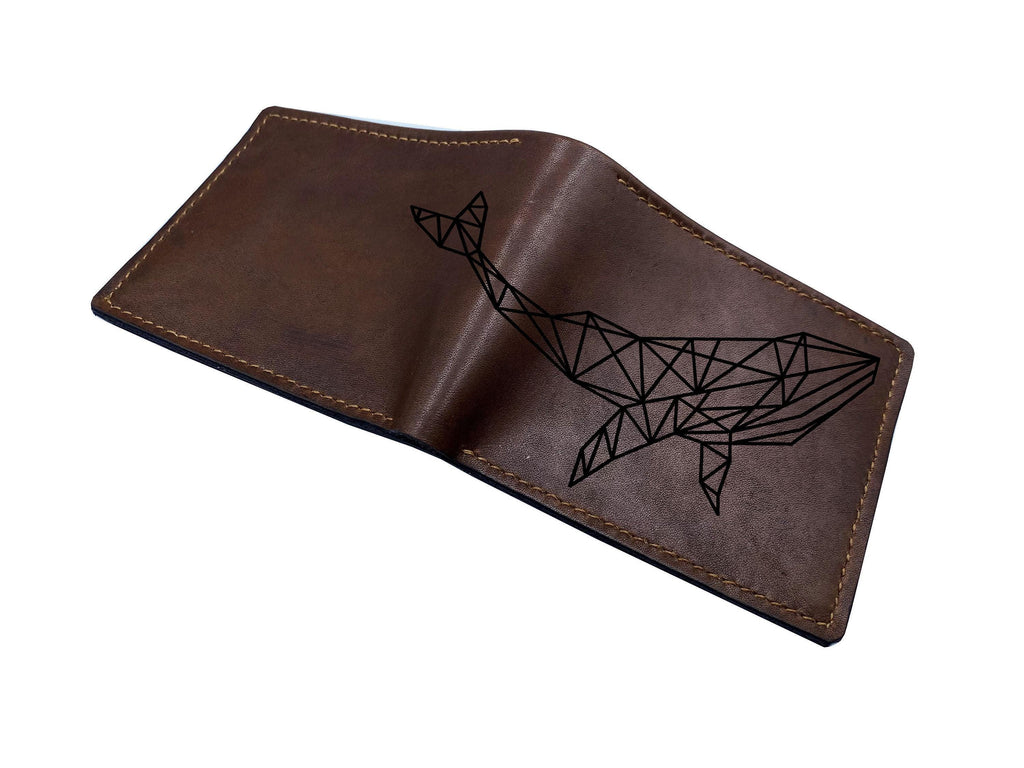 Personalized Leather Wallet, Whale Engraved, Gift for Him