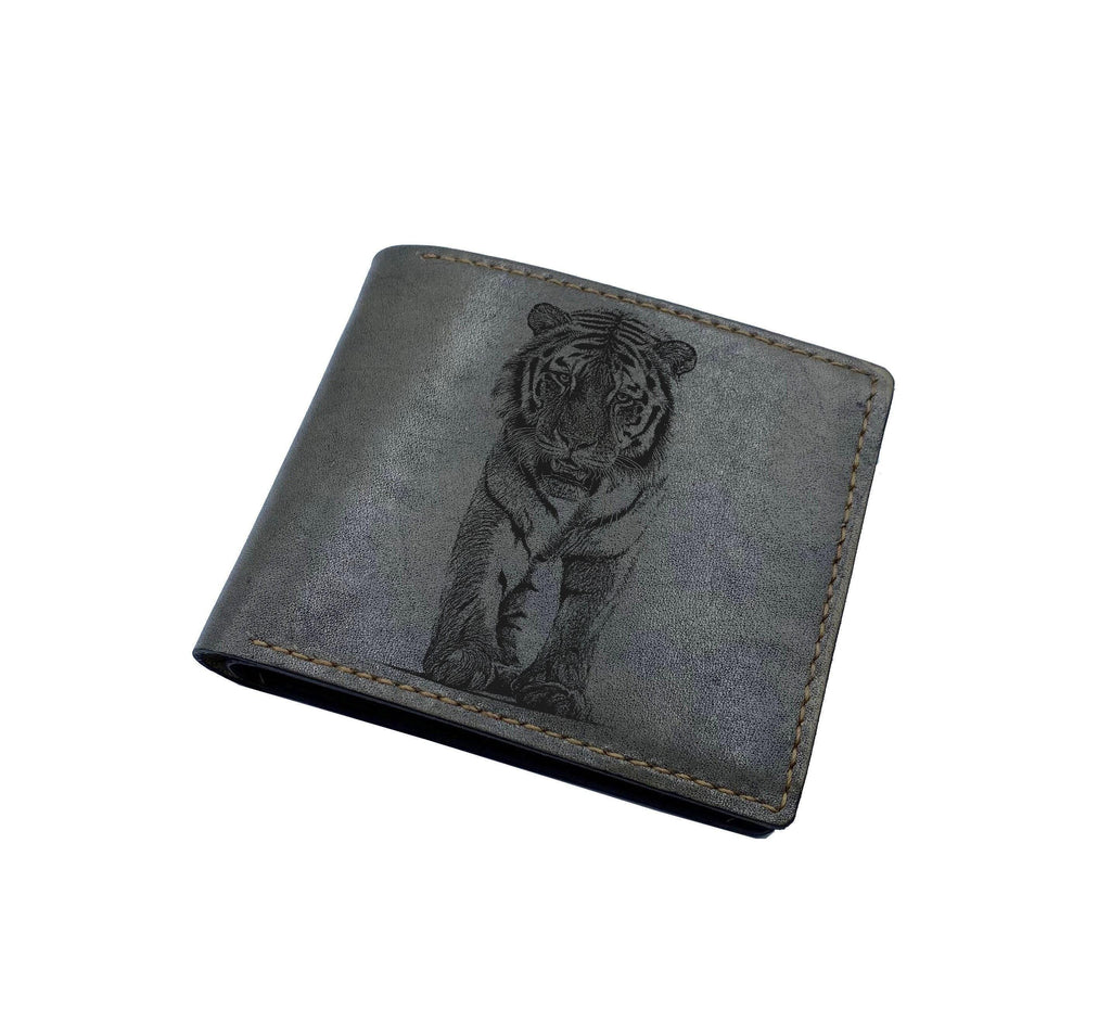 Handmade Leather Tiger Wallet: Personalized Animal Print Gift