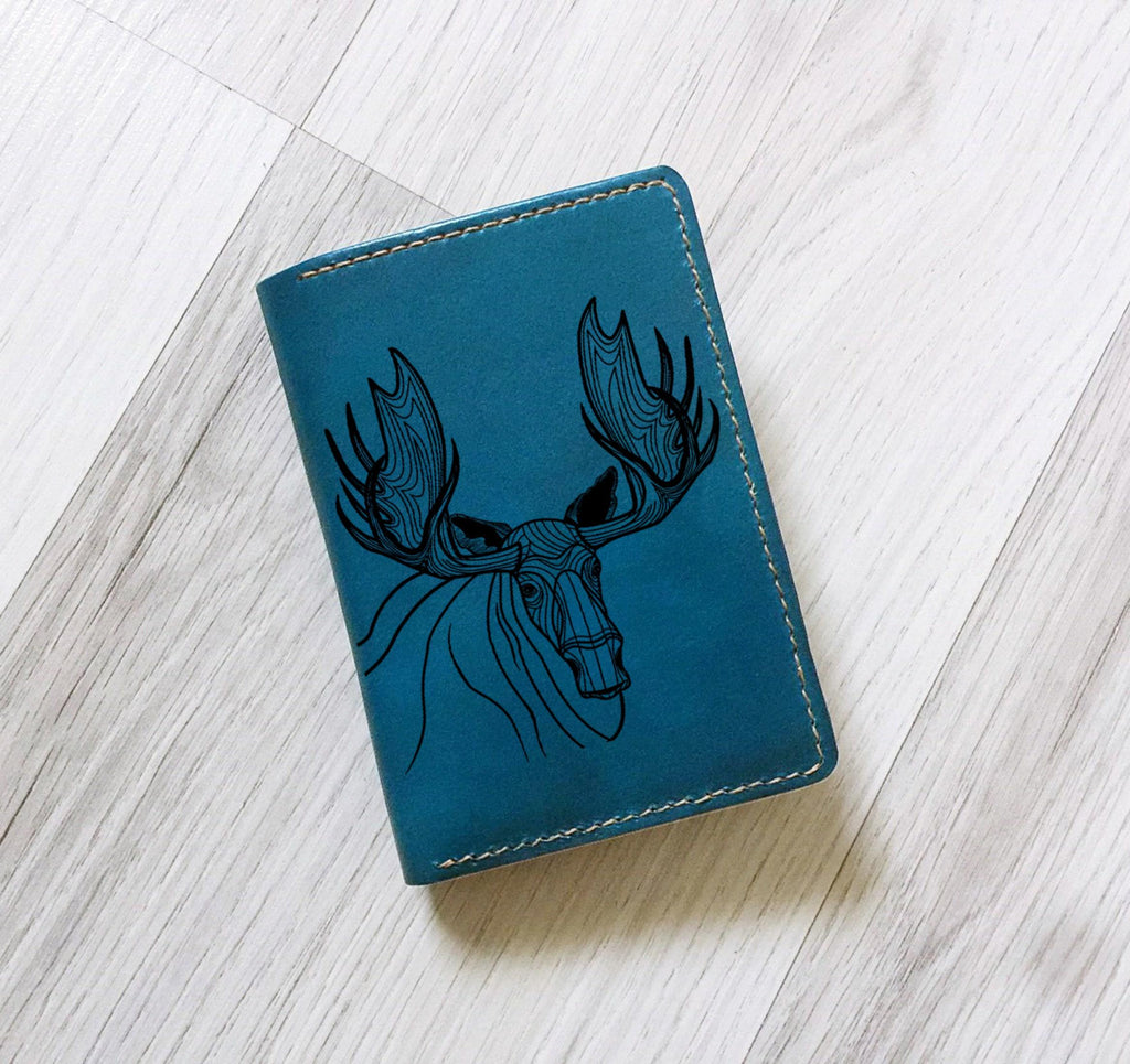 Personalized Leather Wallet, Deer Forest Engraving, Men's Gift, Handmade Cowhide