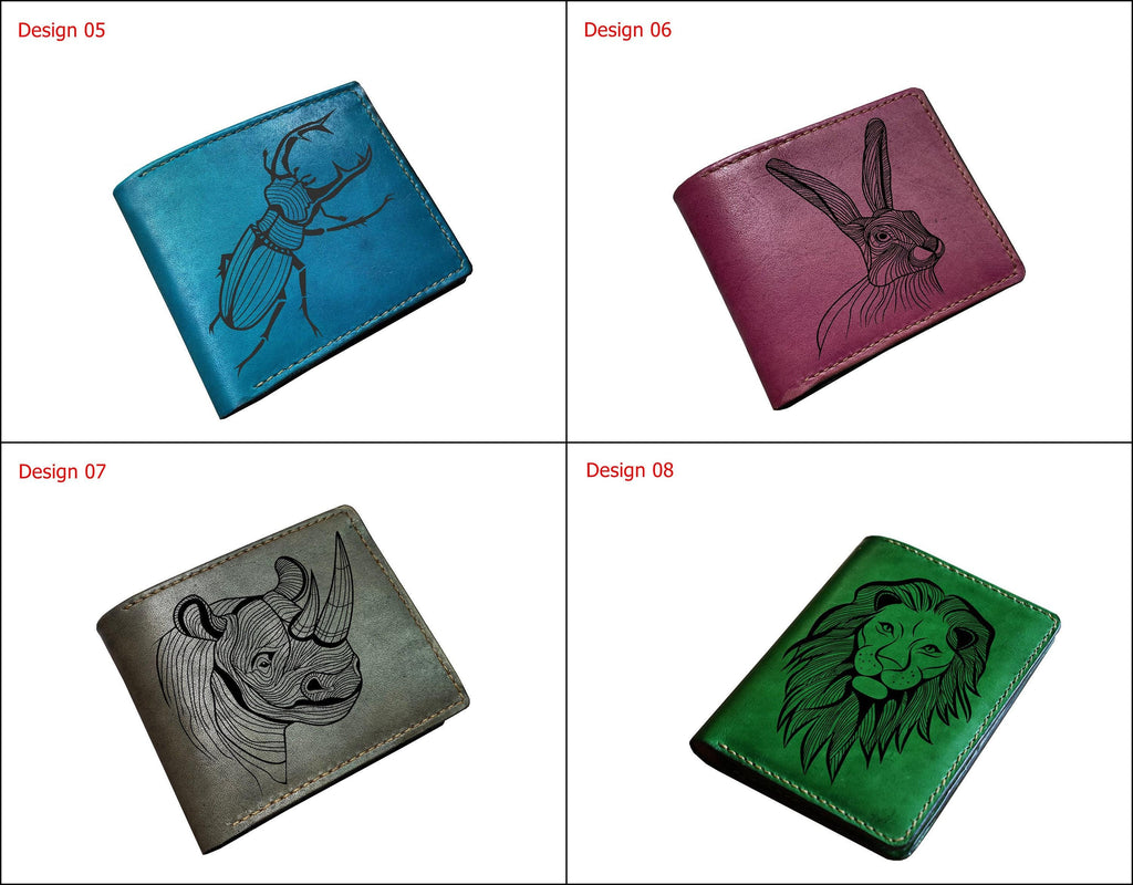 Personalized Leather Wallet, Deer Forest Engraving, Men's Gift, Handmade Cowhide