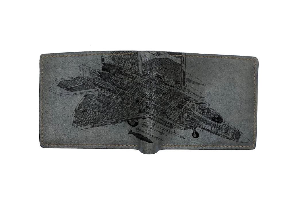 Genuine Leather Wallet for Men: Helicopter Art, Cutaway Style