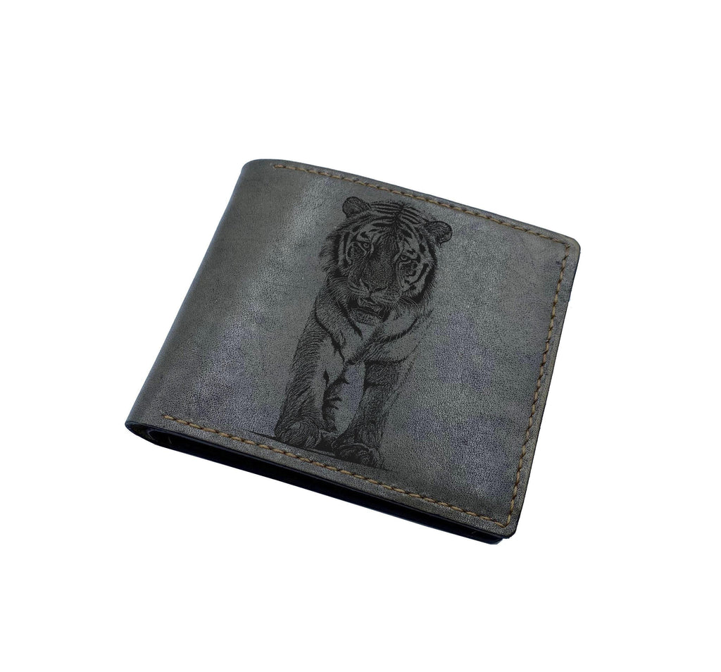 Custom Leather Wallet: Handmade Tiger Art, Genuine Leather Gift