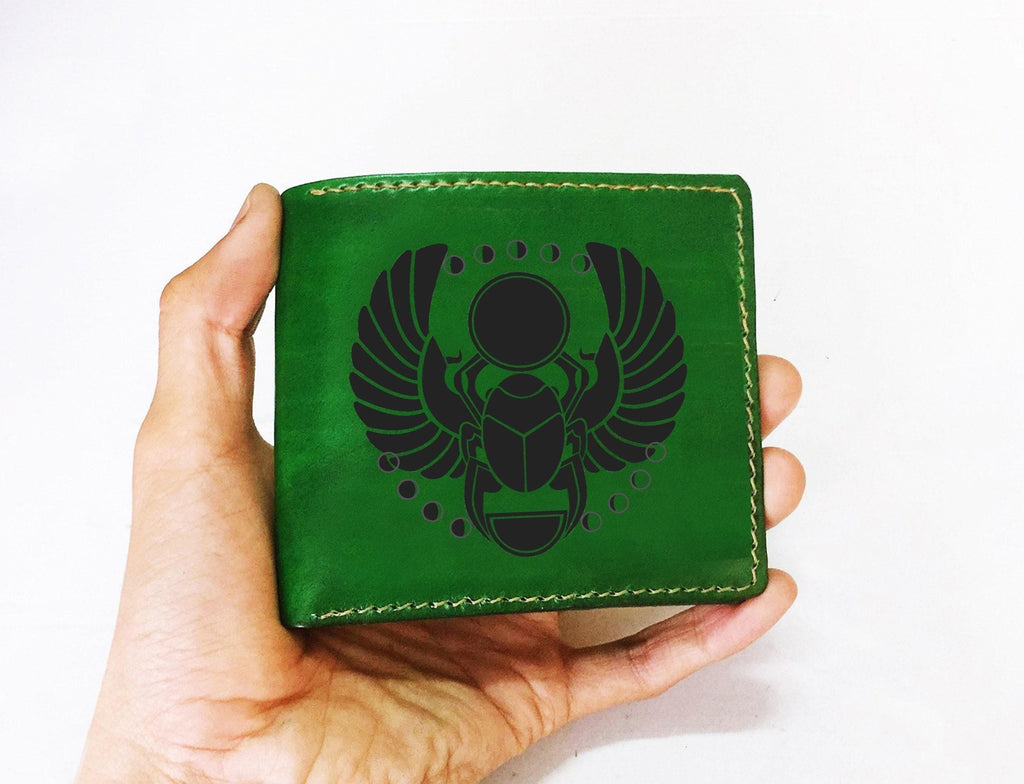 Customized Leather Men's Wallet: Egyptian Ankh & Eye of Horus, RFID
