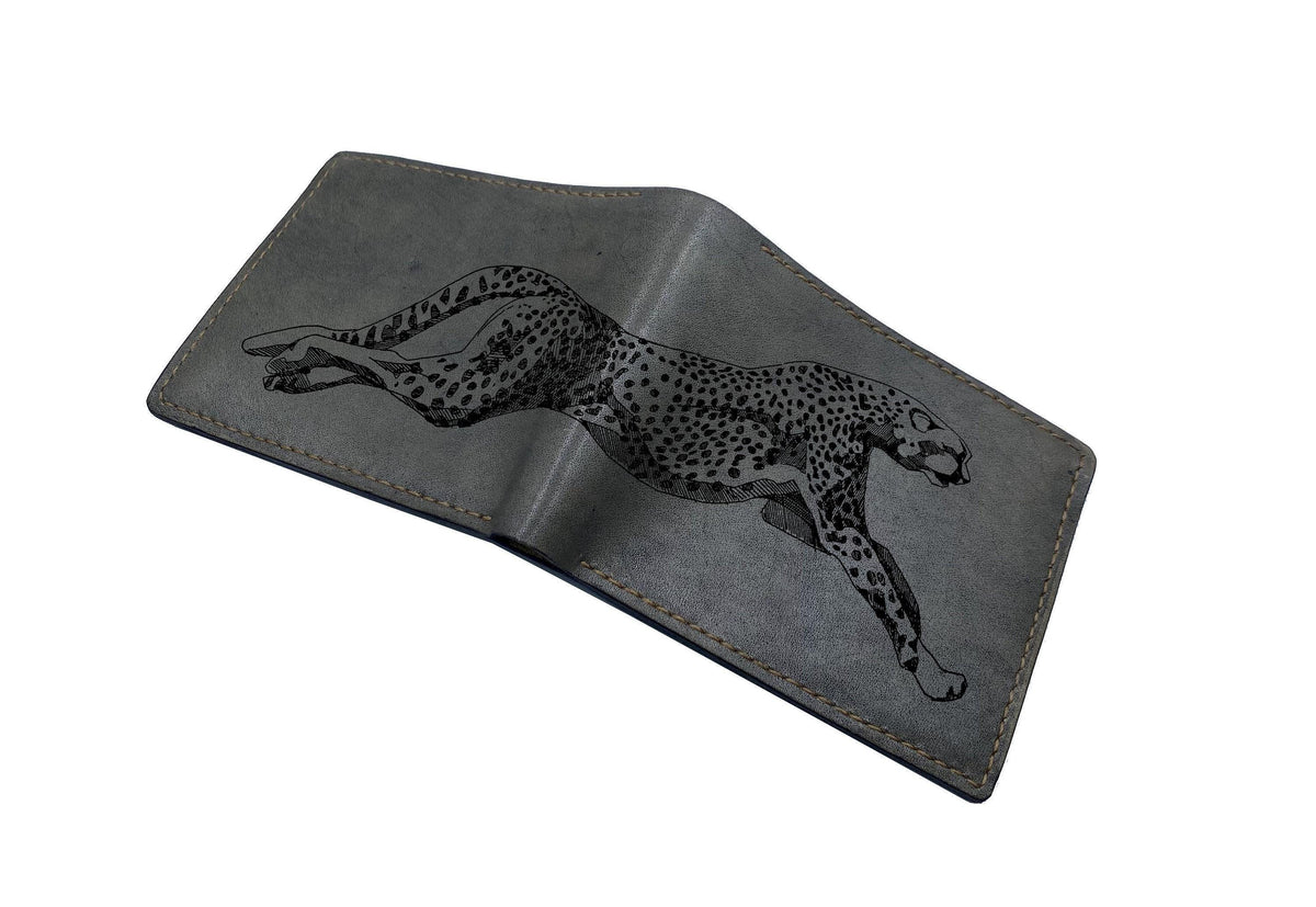 Engraved Jaguar Leather Wallet, Personalized Gift for Him