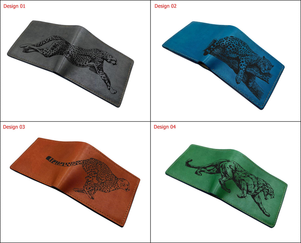 Engraved Jaguar Leather Wallet, Personalized Gift for Him