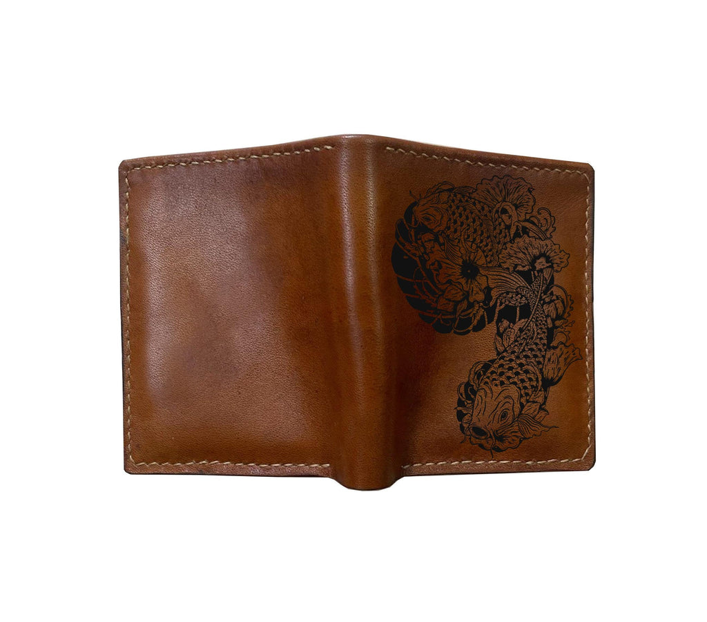 Koi Fish Leather Wallet: Seamless Animal Drawing, Handmade