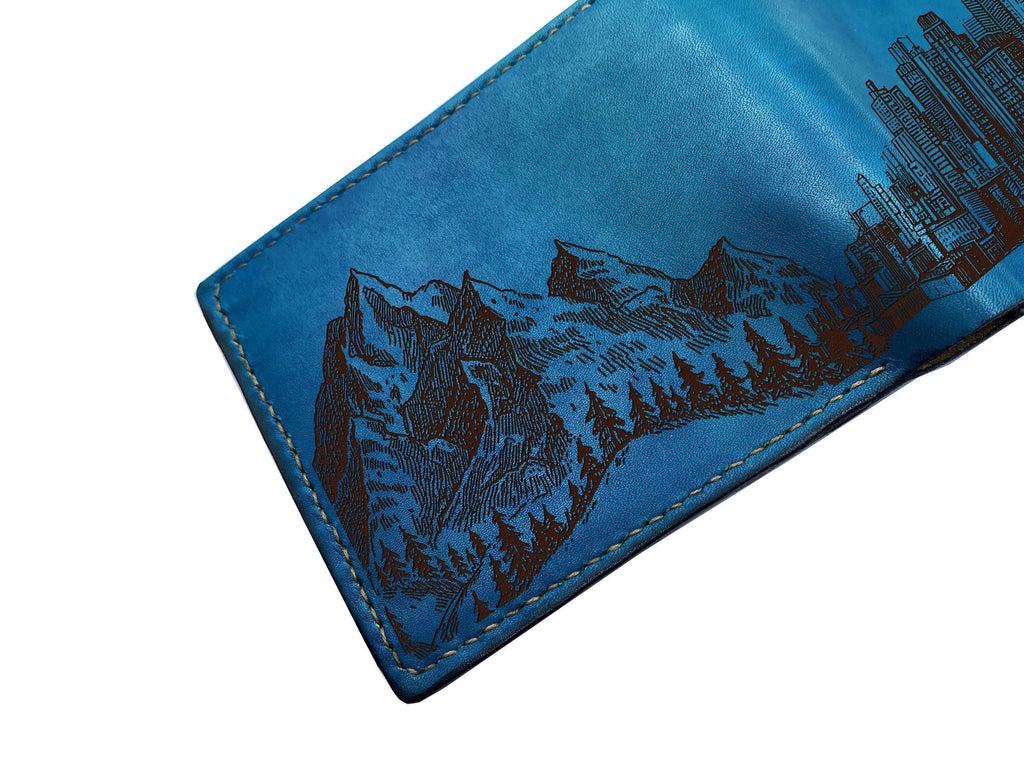 Cityscape Mountain Leather Wallet: Handmade Veg-Tan Cowhide