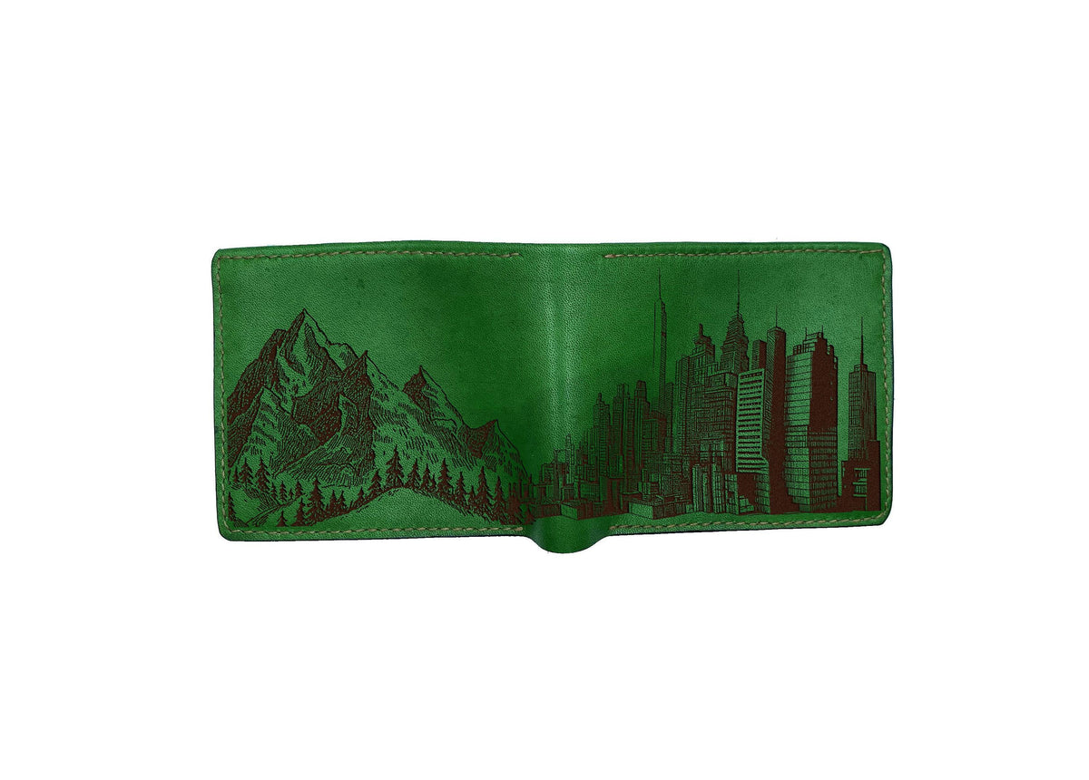 Cityscape Mountain Leather Wallet: Handmade Veg-Tan Cowhide