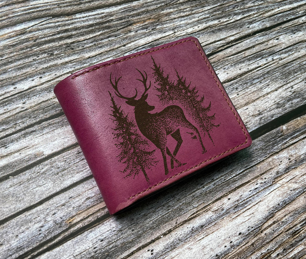 Deer Forest Leather Wallet: Engraved Genuine Leather, Hunting Gift