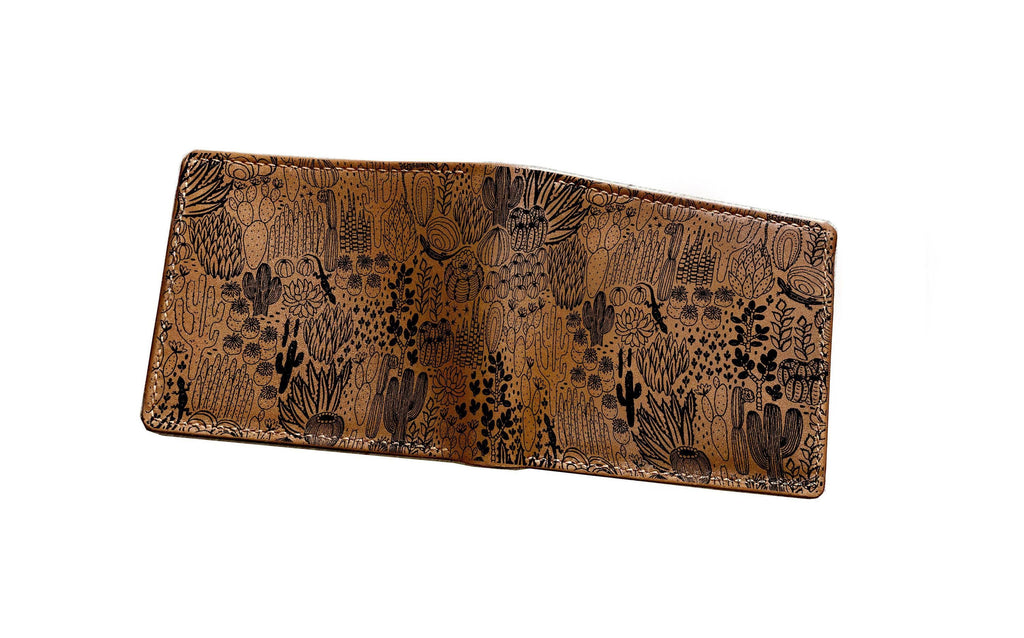 Personalized Leather Men's Wallet: Handmade Desert Scene Tree Pattern