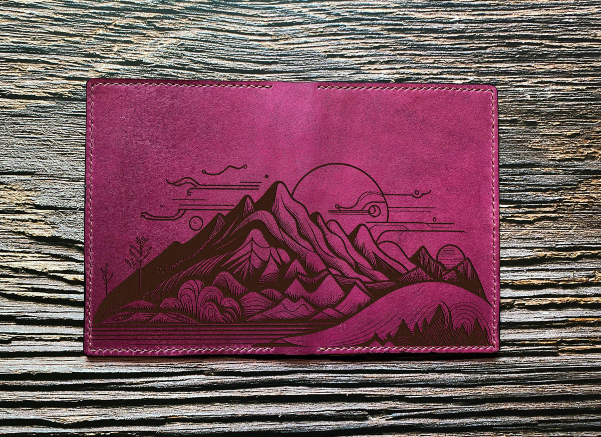 Personalized Leather Passport Wallet: Engraved Landscape Art Travel Case