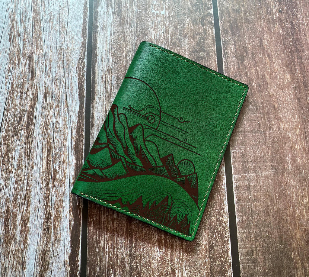 Personalized Leather Passport Wallet: Engraved Landscape Art Travel Case