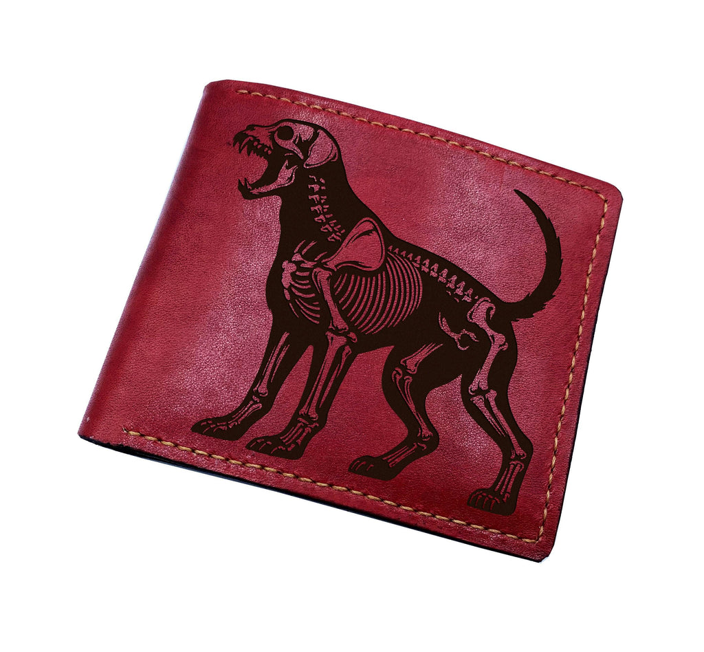 Dog skeleton engrave leather wallet, personalized gifts with name, pet lover custom present